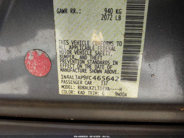 Nissan Altima 2.5 Sv 2015 1N4AL3AP9FC465642 Image 9