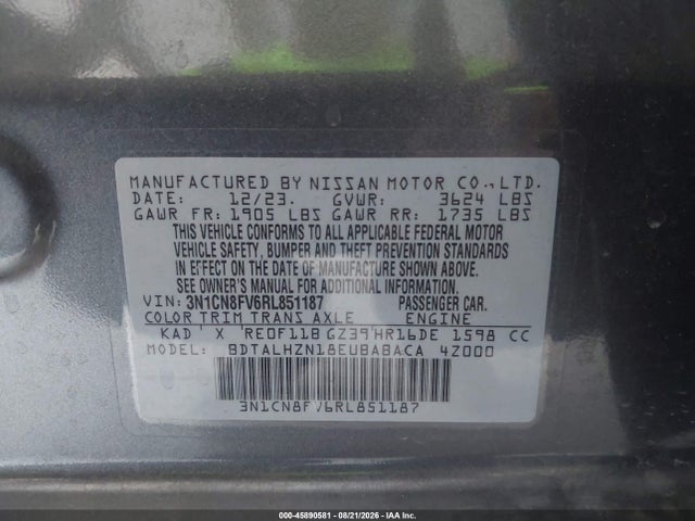 Nissan Versa 1.6 Sr 2024 3N1CN8FV6RL851187 Image 9