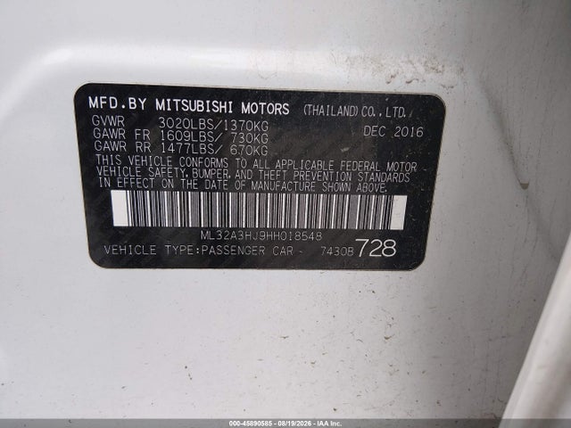 Продажа на аукционе авто 2017 Mitsubishi Mirage Es, vin: ML32A3HJ9HH018548, номер лота: 45890585
