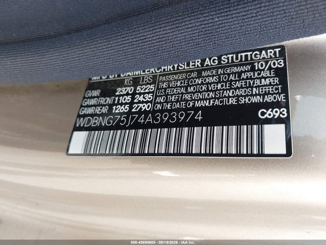 Продаж на аукціоні авто 2004 Mercedes-benz S 500, vin: WDBNG75J74A393974, номер лоту: 45890605
