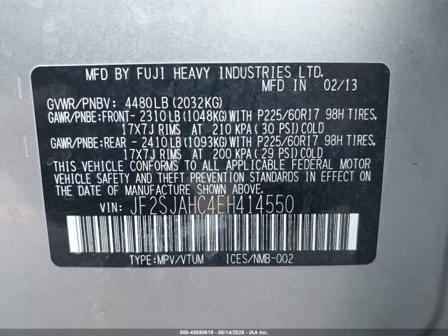 45890610 :رقم المزاد ، JF2SJAHC4EH414550 vin ، 2014 Subaru Forester 2.5i Limited مزاد بيع