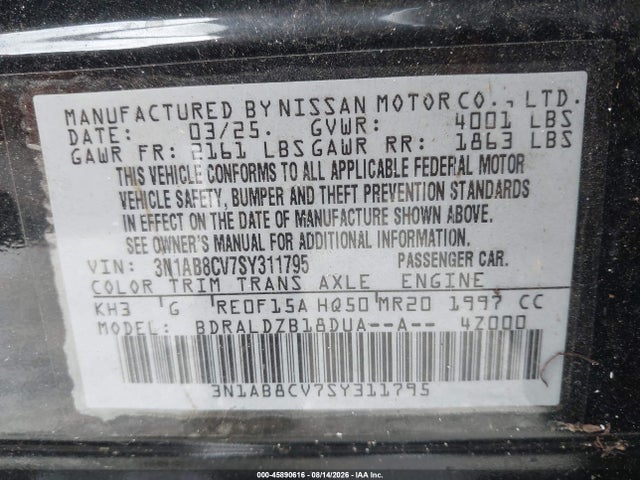 Aukcja sprzedaży 2025 Nissan Sentra Sv, vin: 3N1AB8CV7SY311795, numer aukcji: 45890616
