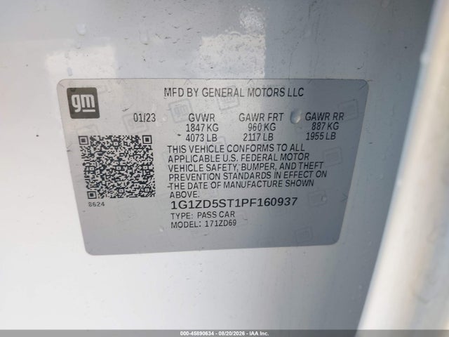 45890634 :رقم المزاد ، 1G1ZD5ST1PF160937 vin ، 2023 Chevrolet Malibu Fwd 1lt مزاد بيع