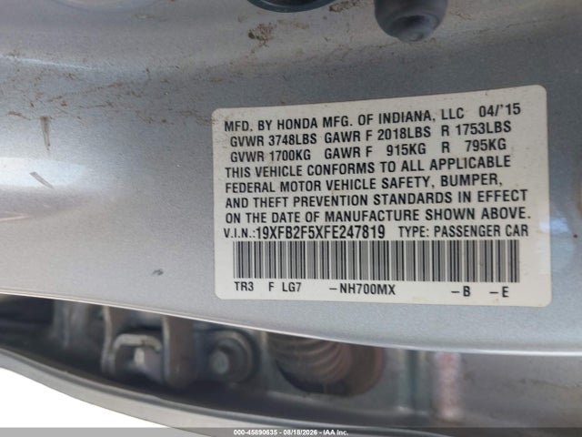 Honda Civic Lx 2015 19XFB2F5XFE247819 Image 9