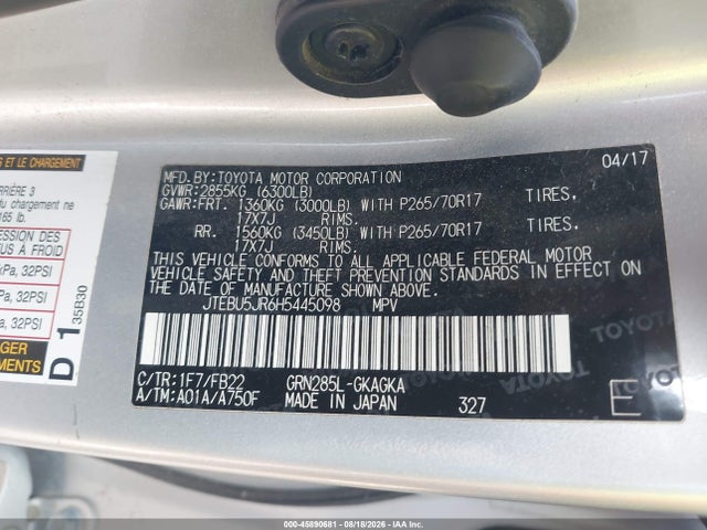 Toyota 4RUNNER SR5 2017 JTEBU5JR6H5445098 Image 9
