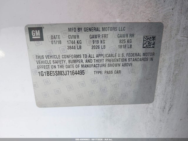 Продажа на аукционе авто 2018 Chevrolet Cruze Lt Auto, vin: 1G1BE5SM3J7164495, номер лота: 45890683