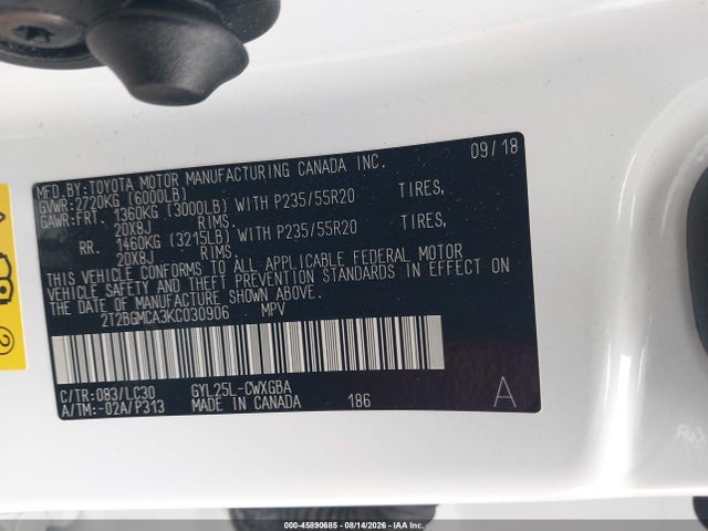 45890685 :رقم المزاد ، 2T2BGMCA3KC030906 vin ، 2019 Lexus Rx 450h F Sport مزاد بيع
