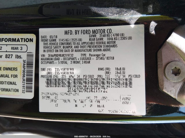 3FA6P0D98JR219732 Ford Fusion Titanium