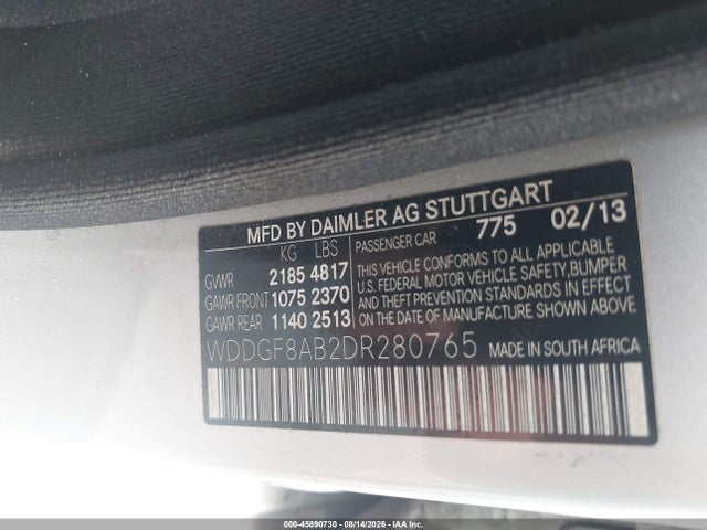 45890730 :رقم المزاد ، WDDGF8AB2DR280765 vin ، 2013 Mercedes-benz C 300 Sport 4matic مزاد بيع