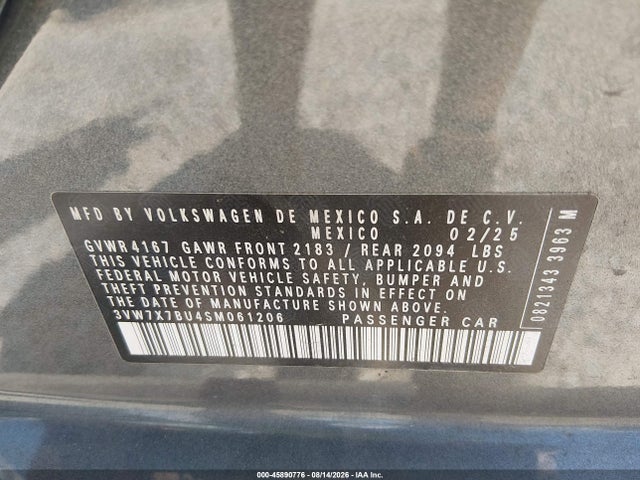 Продаж на аукціоні авто 2025 Volkswagen Jetta 1.5t Se, vin: 3VW7X7BU4SM061206, номер лоту: 45890776