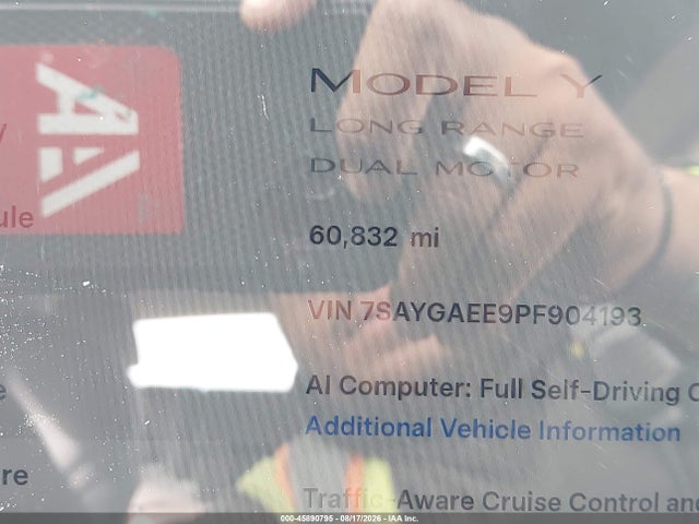 7SAYGAEE9PF904193 Tesla Model Y Awd/long Range Dual Motor All-wheel Drive