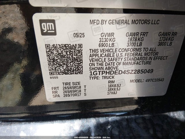 Продаж на аукціоні авто 2025 Gmc Sierra 1500, vin: 1GTPHDED4SZ285049, номер лоту: 45890809