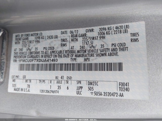 Продаж на аукціоні авто 2013 Ford Escape S, vin: 1FMCU0F7XDUA41493, номер лоту: 45890810