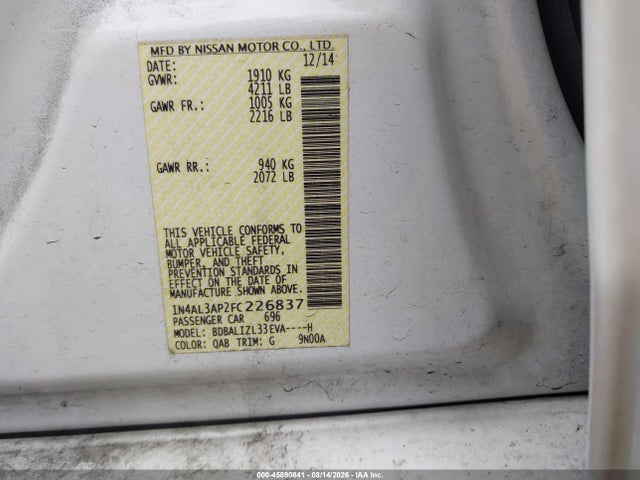 Nissan Altima 2.5 Sv 2015 1N4AL3AP2FC226837 Image 9