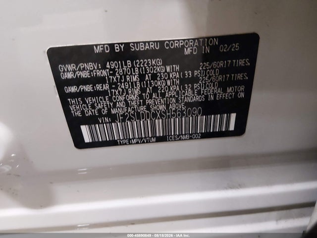 Aukcja sprzedaży 2025 Subaru Forester Premium, vin: JF2SLDDCXSH563090, numer aukcji: 45890849