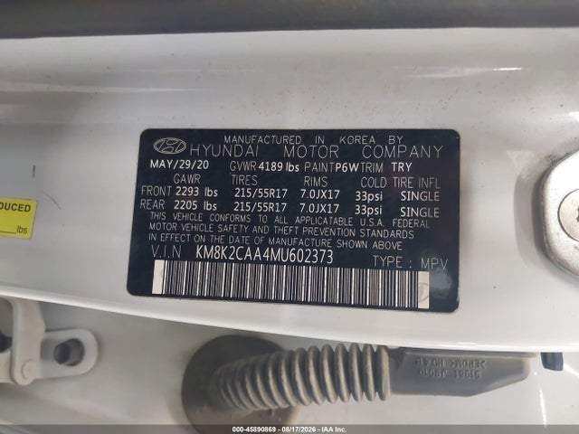Aukcja sprzedaży 2021 Hyundai Kona Sel, vin: KM8K2CAA4MU602373, numer aukcji: 45890869