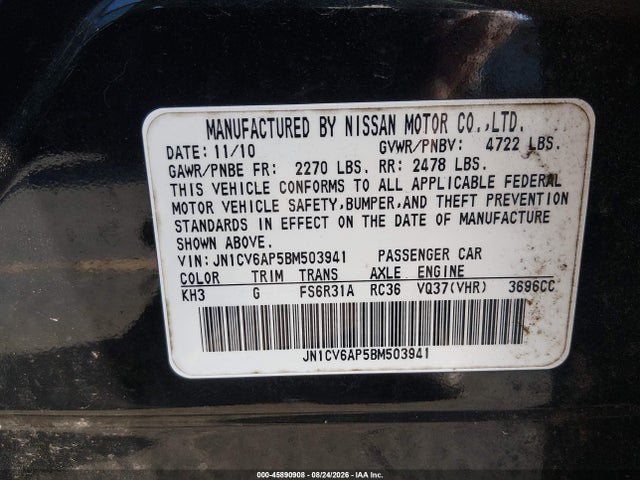 Продажа на аукционе авто 2011 Infiniti G37 Sport, vin: JN1CV6AP5BM503941, номер лота: 45890908