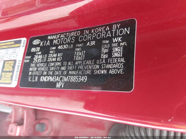 Aukcja sprzedaży 2021 Kia Sportage Lx, vin: KNDPM3AC1M7885349, numer aukcji: 45890941