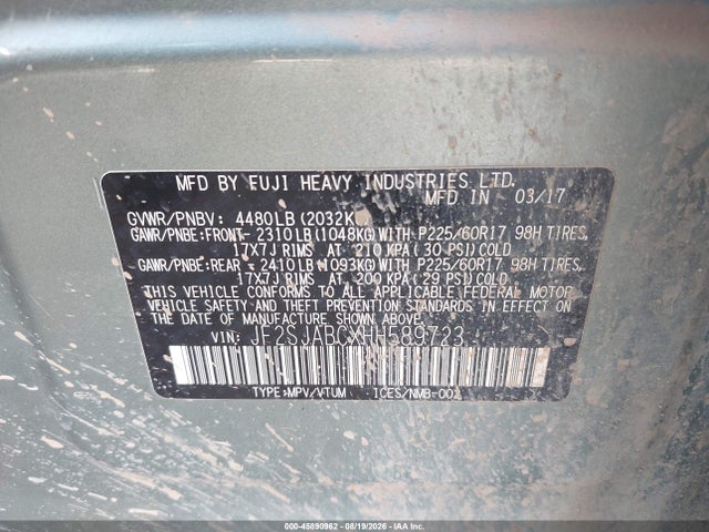Aukcja sprzedaży 2017 Subaru Forester 2.5i, vin: JF2SJABCXHH589723, numer aukcji: 45890962