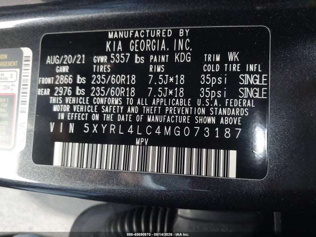 Продаж на аукціоні авто 2021 Kia Sorento S, vin: 5XYRL4LC4MG073187, номер лоту: 45890970