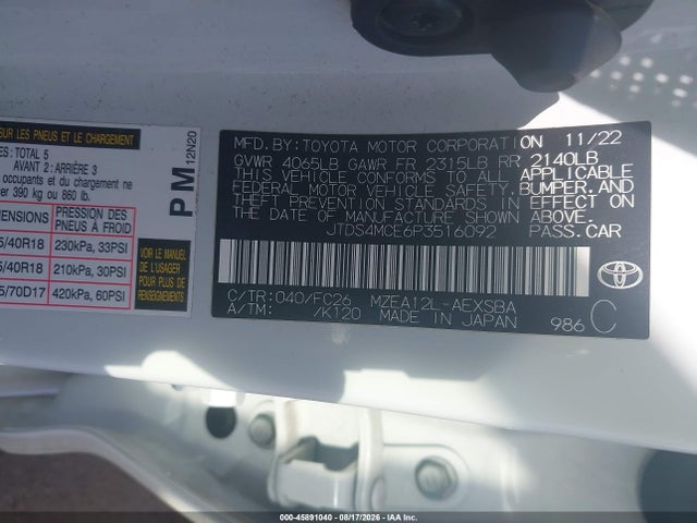 Toyota COROLLA SE 2023 JTDS4MCE6P3516092 Image 9