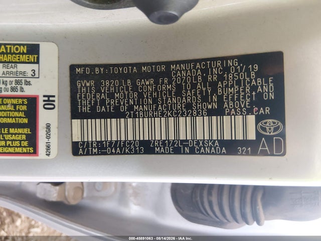2T1BURHE2KC232836 Toyota COROLLA SE
