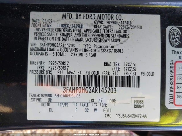 Продажа на аукционе авто 2010 Ford Fusion Se, vin: 3FAHP0HG3AR145203, номер лота: 45891069