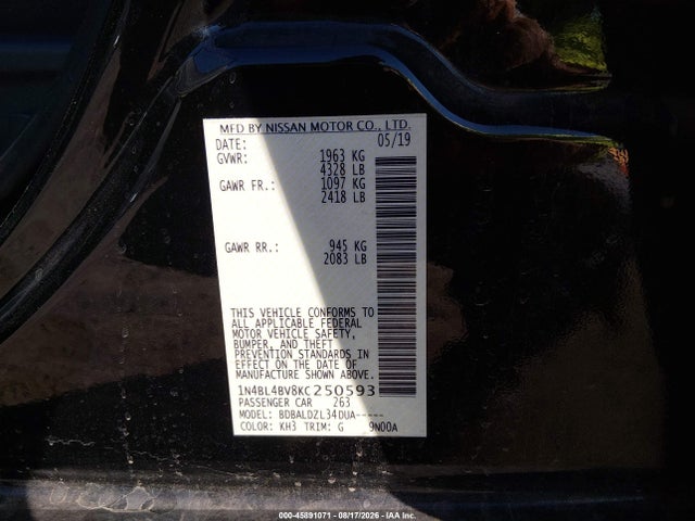 Nissan Altima 2.5 S 2019 1N4BL4BV8KC250593 Image 9