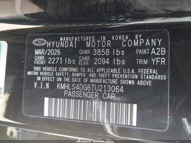 Продаж на аукціоні авто 2026 Hyundai Elantra Sel Sport Premium, vin: KMHLS4DG6TU213064, номер лоту: 45891079
