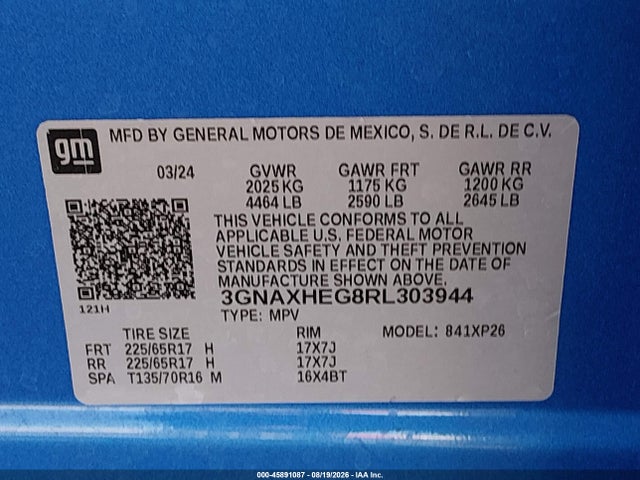 3GNAXHEG8RL303944 Chevrolet EQUINOX LS