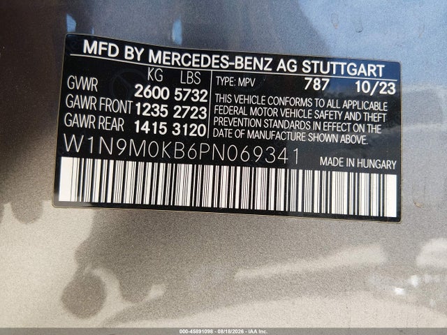 Продаж на аукціоні авто 2023 Mercedes-benz Eqb 300 Suv 4matic, vin: W1N9M0KB6PN069341, номер лоту: 45891098