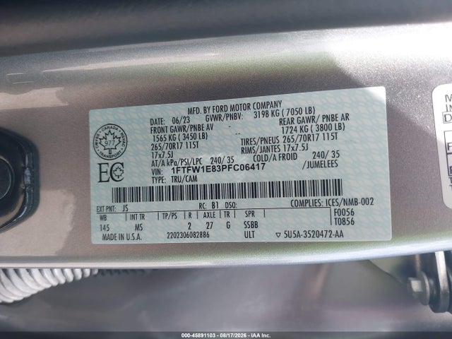 Продажа на аукционе авто 2023 Ford F-150 Xlt, vin: 1FTFW1E83PFC06417, номер лота: 45891103