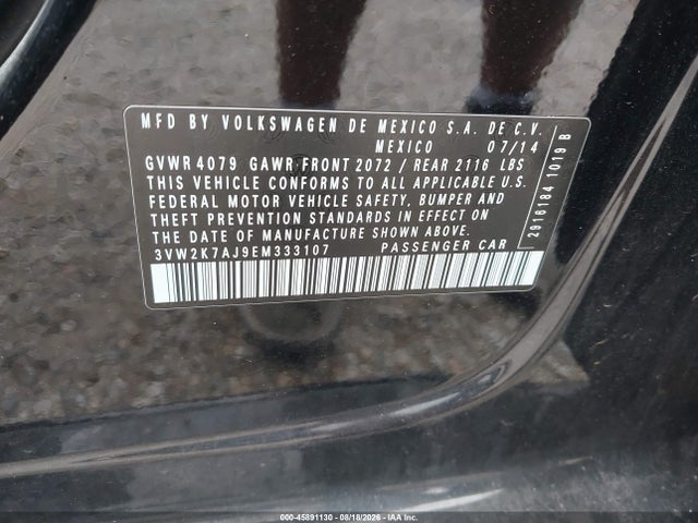45891130 :رقم المزاد ، 3VW2K7AJ9EM333107 vin ، 2014 Volkswagen Jetta 2.0l S مزاد بيع