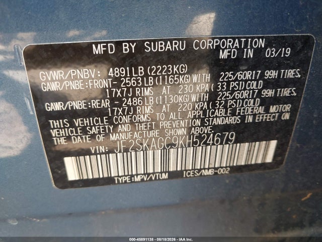Subaru Forester Premium 2019 JF2SKAGC9KH524679 Image 9