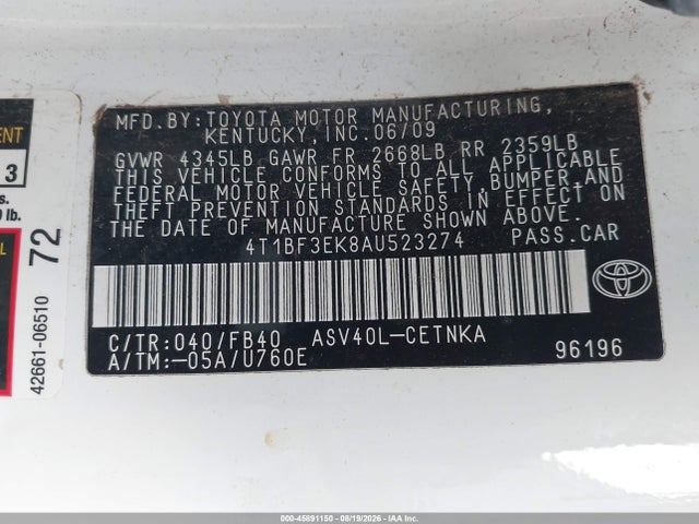 Продажа на аукционе авто 2010 Toyota Camry Le, vin: 4T1BF3EK8AU523274, номер лота: 45891150