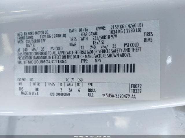 1FMCU0J95GUC11854 Ford Escape Titanium