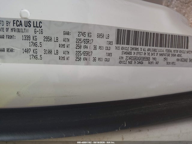 Aukcja sprzedaży 2016 Dodge Grand Caravan Se, vin: 2C4RDGBGXGR385968, numer aukcji: 45891162