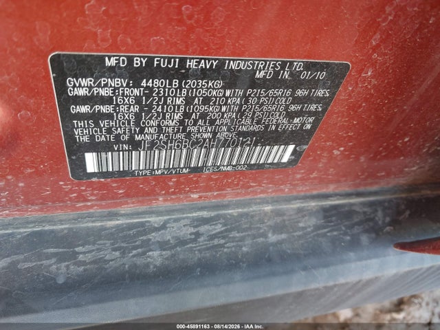 2010 Subaru Forester 2.5x მანქანა იყიდება აუქციონზე, vin: JF2SH6BC2AH770121, აუქციონის ნომერი: 45891163
