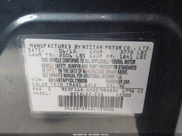 Продаж на аукціоні авто 2013 Nissan Sentra Sv, vin: 3N1AB7AP1DL739036, номер лоту: 45891168