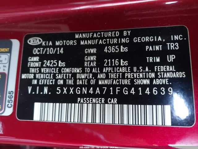 KIA OPTIMA EX 2015 5XXGN4A71FG414639 Image 9