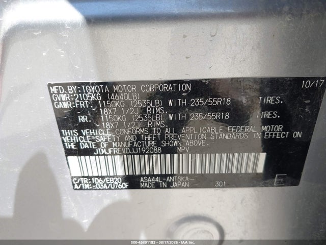 2018 Toyota Rav4 Se მანქანა იყიდება აუქციონზე, vin: JTMJFREV0JJ192088, აუქციონის ნომერი: 45891193