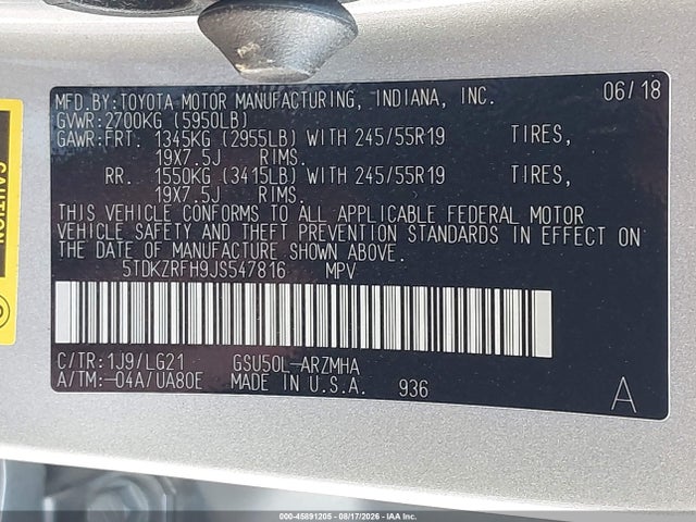 Toyota Highlander Se 2018 5TDKZRFH9JS547816 Image 9