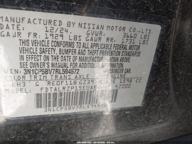 Aukcja sprzedaży 2024 Nissan Kicks S Xtronic Cvt, vin: 3N1CP5BV7RL594572, numer aukcji: 45891252