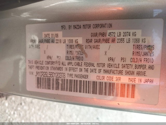 Продаж на аукціоні авто 2006 Mazda Mazda5 Sport, vin: JM1CR29L560120378, номер лоту: 45891264