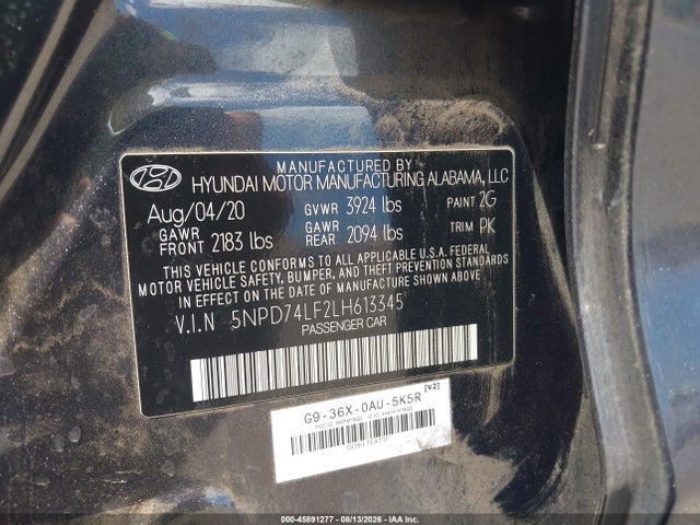5NPD74LF2LH613345 Hyundai ELANTRA SE