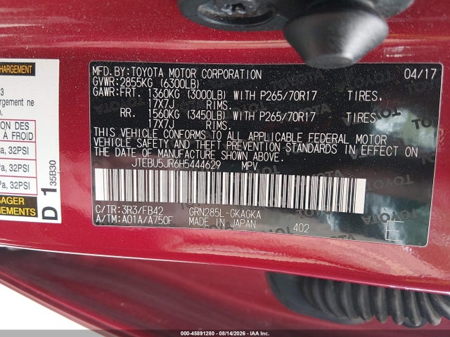 Toyota 4RUNNER SR5 2017 JTEBU5JR6H5444629 Image 9