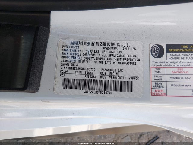 Продаж на аукціоні авто 2024 Nissan Z Performance Manual, vin: JN1BZ4BH0RM366770, номер лоту: 45891283