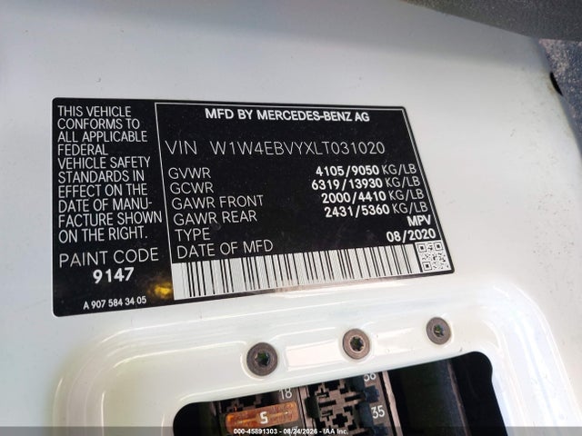 45891303 :رقم المزاد ، W1W4EBVYXLT031020 vin ، 2020 Mercedes-benz Sprinter 2500 Standard Roof V6 مزاد بيع