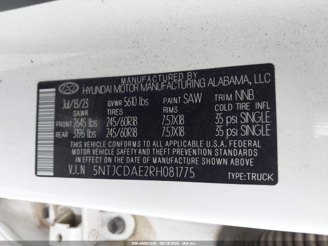 5NTJCDAE2RH081775 Hyundai Santa Cruz Sel