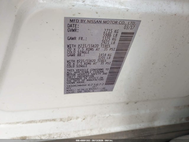 Nissan Pathfinder Platinum 2017 5N1DR2MN4HC675672 Image 9
